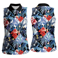 Hawaii Tropicana Blue Pattern Women Sleeveless Polo Shirt - Wonder Print Shop