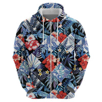 Hawaii Tropicana Blue Pattern Zip Hoodie - Wonder Print Shop