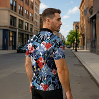 Hawaii Tropicana Blue Pattern Zipper Polo Shirt - Wonder Print Shop