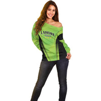 Custom Lahore Cricket Qalandars Off Shoulder Sweater Dama Dam Mast Qalandar - Wonder Print Shop