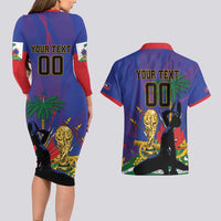 Custom Haiti World Football 2026 Couples Matching Long Sleeve Bodycon Dress and Hawaiian Shirt Go Les Grenadiers - Wonder Print Shop
