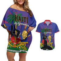 Custom Haiti World Football 2026 Couples Matching Off Shoulder Short Dress and Hawaiian Shirt Go Les Grenadiers - Wonder Print Shop