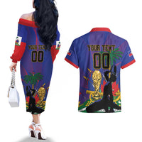 Custom Haiti World Football 2026 Couples Matching Off The Shoulder Long Sleeve Dress and Hawaiian Shirt Go Les Grenadiers - Wonder Print Shop