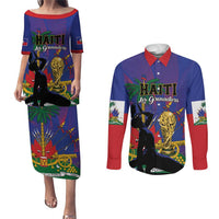 Custom Haiti World Football 2026 Couples Matching Puletasi and Long Sleeve Button Shirt Go Les Grenadiers - Wonder Print Shop