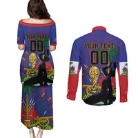 Custom Haiti World Football 2026 Couples Matching Puletasi and Long Sleeve Button Shirt Go Les Grenadiers - Wonder Print Shop
