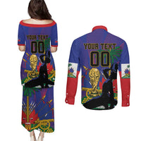 Custom Haiti World Football 2026 Couples Matching Puletasi and Long Sleeve Button Shirt Go Les Grenadiers - Wonder Print Shop