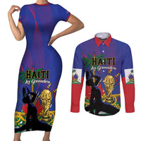 Custom Haiti World Football 2026 Couples Matching Short Sleeve Bodycon Dress and Long Sleeve Button Shirt Go Les Grenadiers - Wonder Print Shop