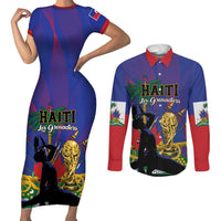 Custom Haiti World Football 2026 Couples Matching Short Sleeve Bodycon Dress and Long Sleeve Button Shirt Go Les Grenadiers - Wonder Print Shop