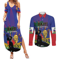 Custom Haiti World Football 2026 Couples Matching Summer Maxi Dress and Long Sleeve Button Shirt Go Les Grenadiers - Wonder Print Shop