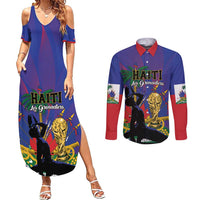 Custom Haiti World Football 2026 Couples Matching Summer Maxi Dress and Long Sleeve Button Shirt Go Les Grenadiers - Wonder Print Shop