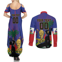 Custom Haiti World Football 2026 Couples Matching Summer Maxi Dress and Long Sleeve Button Shirt Go Les Grenadiers - Wonder Print Shop