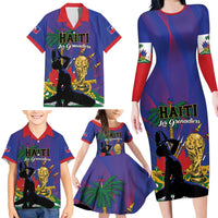Custom Haiti World Football 2026 Family Matching Long Sleeve Bodycon Dress and Hawaiian Shirt Go Les Grenadiers - Wonder Print Shop
