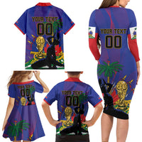 Custom Haiti World Football 2026 Family Matching Long Sleeve Bodycon Dress and Hawaiian Shirt Go Les Grenadiers - Wonder Print Shop