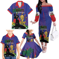 Custom Haiti World Football 2026 Family Matching Off The Shoulder Long Sleeve Dress and Hawaiian Shirt Go Les Grenadiers - Wonder Print Shop