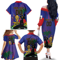 Custom Haiti World Football 2026 Family Matching Off The Shoulder Long Sleeve Dress and Hawaiian Shirt Go Les Grenadiers - Wonder Print Shop