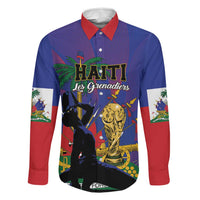 Custom Haiti World Football 2026 Family Matching Off The Shoulder Long Sleeve Dress and Hawaiian Shirt Go Les Grenadiers - Wonder Print Shop
