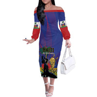 Custom Haiti World Football 2026 Family Matching Off The Shoulder Long Sleeve Dress and Hawaiian Shirt Go Les Grenadiers - Wonder Print Shop