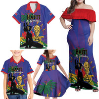 Custom Haiti World Football 2026 Family Matching Off Shoulder Maxi Dress and Hawaiian Shirt Go Les Grenadiers - Wonder Print Shop