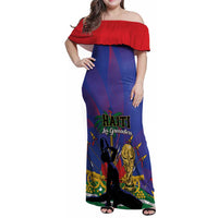 Custom Haiti World Football 2026 Family Matching Off Shoulder Maxi Dress and Hawaiian Shirt Go Les Grenadiers - Wonder Print Shop