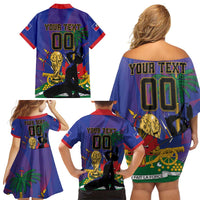 Custom Haiti World Football 2026 Family Matching Off Shoulder Short Dress and Hawaiian Shirt Go Les Grenadiers - Wonder Print Shop