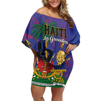 Custom Haiti World Football 2026 Family Matching Off Shoulder Short Dress and Hawaiian Shirt Go Les Grenadiers - Wonder Print Shop