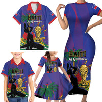 Custom Haiti World Football 2026 Family Matching Short Sleeve Bodycon Dress and Hawaiian Shirt Go Les Grenadiers - Wonder Print Shop