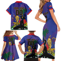 Custom Haiti World Football 2026 Family Matching Short Sleeve Bodycon Dress and Hawaiian Shirt Go Les Grenadiers - Wonder Print Shop