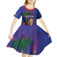 Custom Haiti World Football 2026 Kid Short Sleeve Dress Go Les Grenadiers - Wonder Print Shop