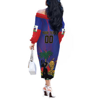 Custom Haiti World Football 2026 Off The Shoulder Long Sleeve Dress Go Les Grenadiers - Wonder Print Shop