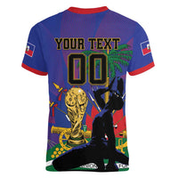 Custom Haiti World Football 2026 Women V-Neck T-Shirt Go Les Grenadiers - Wonder Print Shop