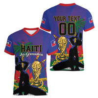 Custom Haiti World Football 2026 Women V-Neck T-Shirt Go Les Grenadiers - Wonder Print Shop