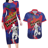 Custom Ekip Foutbol Ayiti 2026 Couples Matching Long Sleeve Bodycon Dress and Hawaiian Shirt Haiti Grenadye Alaso - Wonder Print Shop