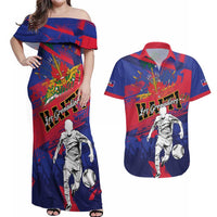 Custom Ekip Foutbol Ayiti 2026 Couples Matching Off Shoulder Maxi Dress and Hawaiian Shirt Haiti Grenadye Alaso - Wonder Print Shop