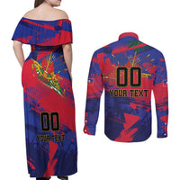Custom Ekip Foutbol Ayiti 2026 Couples Matching Off Shoulder Maxi Dress and Long Sleeve Button Shirt Haiti Grenadye Alaso - Wonder Print Shop