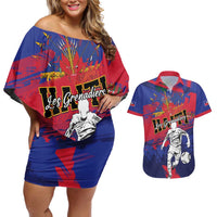 Custom Ekip Foutbol Ayiti 2026 Couples Matching Off Shoulder Short Dress and Hawaiian Shirt Haiti Grenadye Alaso - Wonder Print Shop