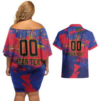 Custom Ekip Foutbol Ayiti 2026 Couples Matching Off Shoulder Short Dress and Hawaiian Shirt Haiti Grenadye Alaso - Wonder Print Shop