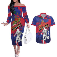 Custom Ekip Foutbol Ayiti 2026 Couples Matching Off The Shoulder Long Sleeve Dress and Hawaiian Shirt Haiti Grenadye Alaso - Wonder Print Shop