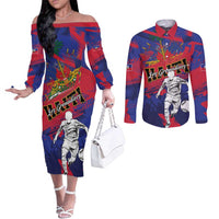 Custom Ekip Foutbol Ayiti 2026 Couples Matching Off The Shoulder Long Sleeve Dress and Long Sleeve Button Shirt Haiti Grenadye Alaso - Wonder Print Shop