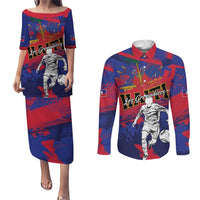 Custom Ekip Foutbol Ayiti 2026 Couples Matching Puletasi and Long Sleeve Button Shirt Haiti Grenadye Alaso - Wonder Print Shop