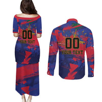 Custom Ekip Foutbol Ayiti 2026 Couples Matching Puletasi and Long Sleeve Button Shirt Haiti Grenadye Alaso - Wonder Print Shop