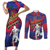 Custom Ekip Foutbol Ayiti 2026 Couples Matching Short Sleeve Bodycon Dress and Long Sleeve Button Shirt Haiti Grenadye Alaso - Wonder Print Shop