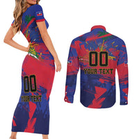 Custom Ekip Foutbol Ayiti 2026 Couples Matching Short Sleeve Bodycon Dress and Long Sleeve Button Shirt Haiti Grenadye Alaso - Wonder Print Shop