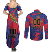 Custom Ekip Foutbol Ayiti 2026 Couples Matching Summer Maxi Dress and Long Sleeve Button Shirt Haiti Grenadye Alaso - Wonder Print Shop