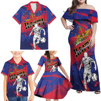 Custom Ekip Foutbol Ayiti 2026 Family Matching Off Shoulder Maxi Dress and Hawaiian Shirt Haiti Grenadye Alaso - Wonder Print Shop