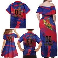 Custom Ekip Foutbol Ayiti 2026 Family Matching Off Shoulder Maxi Dress and Hawaiian Shirt Haiti Grenadye Alaso - Wonder Print Shop