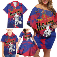 Custom Ekip Foutbol Ayiti 2026 Family Matching Off Shoulder Short Dress and Hawaiian Shirt Haiti Grenadye Alaso - Wonder Print Shop