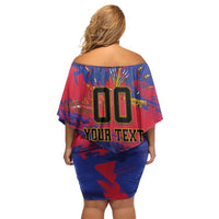 Custom Ekip Foutbol Ayiti 2026 Family Matching Off Shoulder Short Dress and Hawaiian Shirt Haiti Grenadye Alaso - Wonder Print Shop