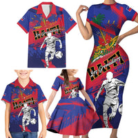 Custom Ekip Foutbol Ayiti 2026 Family Matching Short Sleeve Bodycon Dress and Hawaiian Shirt Haiti Grenadye Alaso - Wonder Print Shop