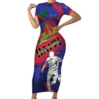 Custom Ekip Foutbol Ayiti 2026 Family Matching Short Sleeve Bodycon Dress and Hawaiian Shirt Haiti Grenadye Alaso - Wonder Print Shop