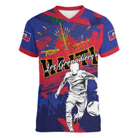 Custom Ekip Foutbol Ayiti 2026 Women V-Neck T-Shirt Haiti Grenadye Alaso - Wonder Print Shop
